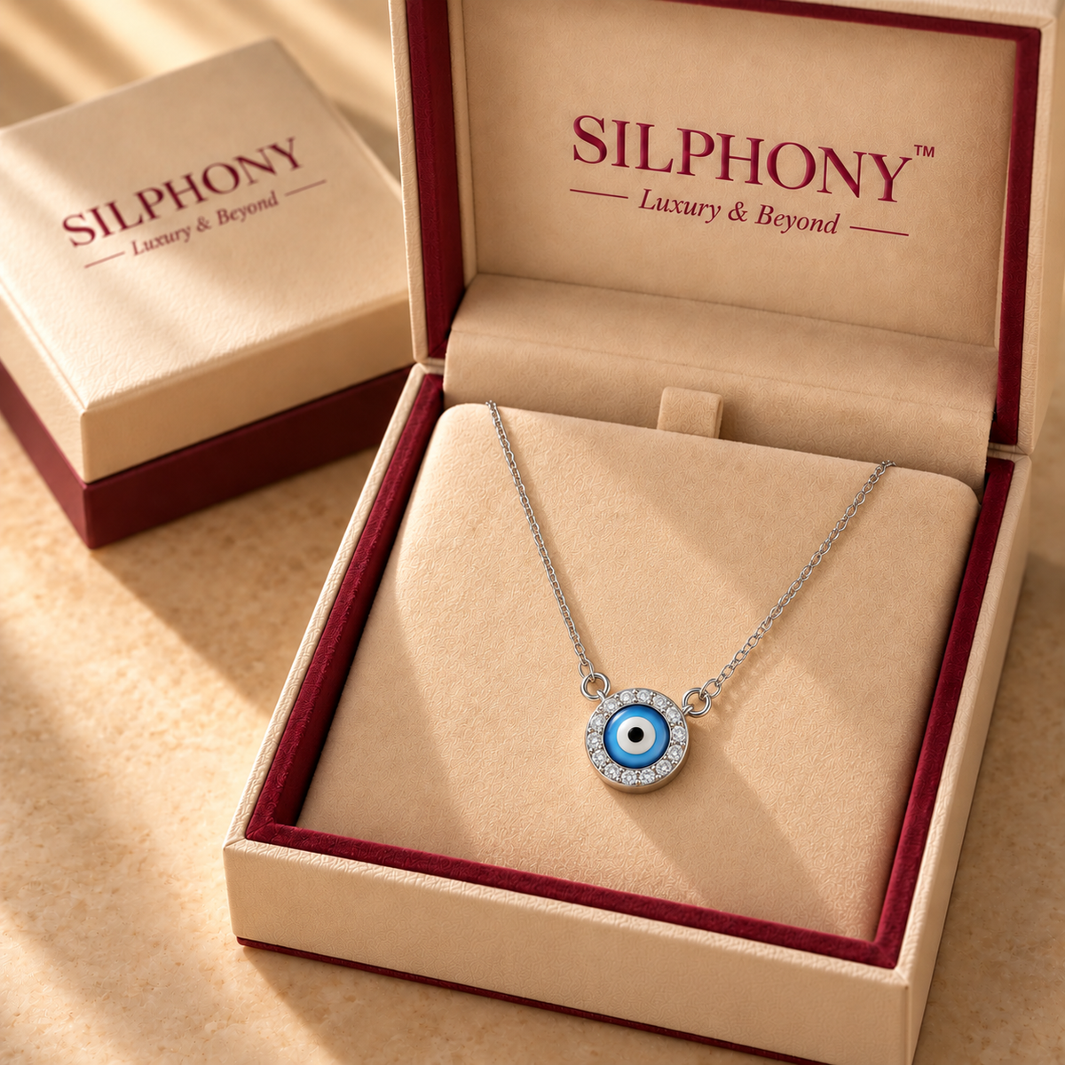 925 Silver Moissanite Round Evil Eye Chain Pendant