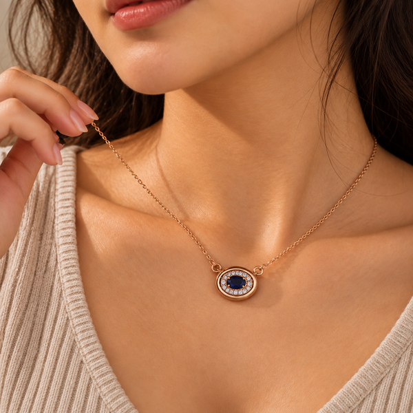 925 Silver Blue Oval Quartz Chain Pendant