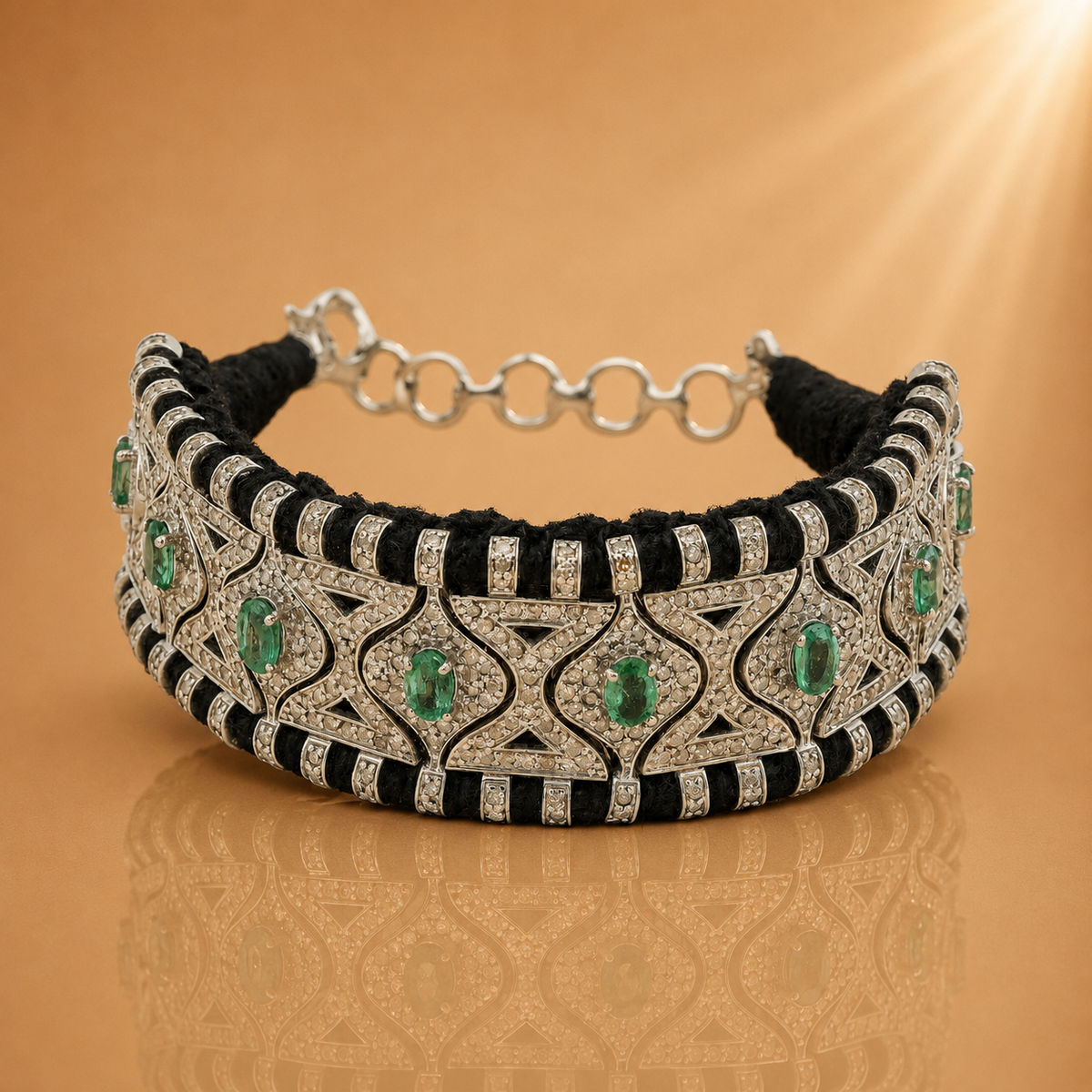 5.8 Ct Natural Diamond & 925 Silver Emerald Statement Bracelet