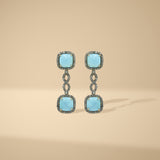 1.5 Ct Natural Diamond & 925 Silver Blue Gemstone Drop Earrings