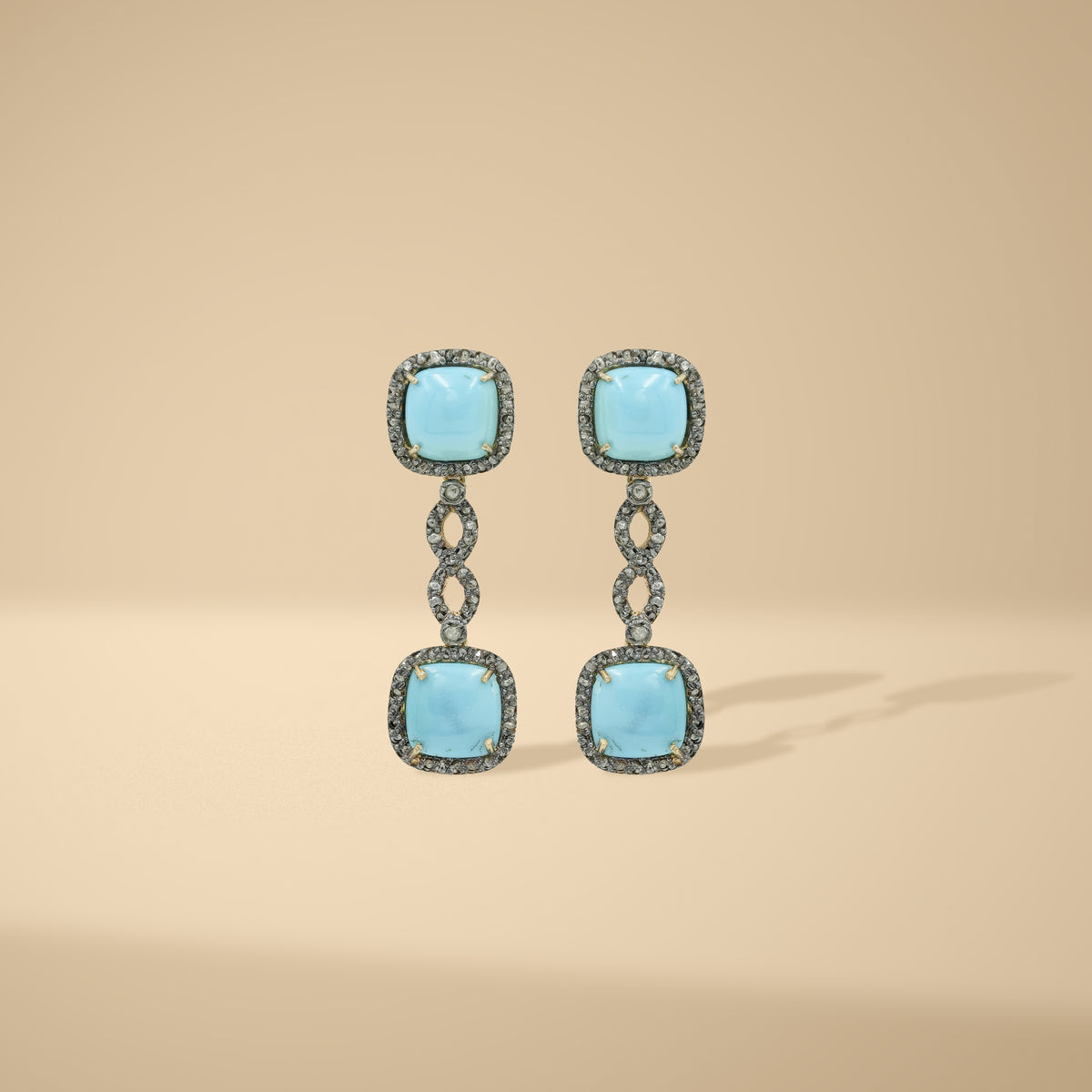 1.5 Ct Natural Diamond & 925 Silver Blue Gemstone Drop Earrings
