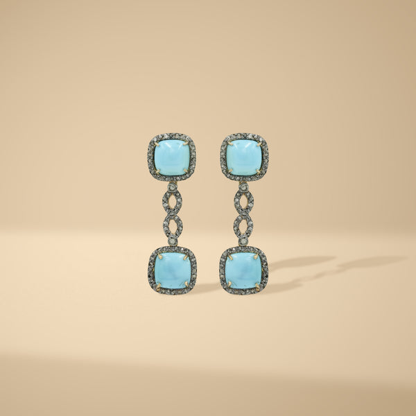 1.5 Ct Natural Diamond & 925 Silver Blue Gemstone Drop Earrings