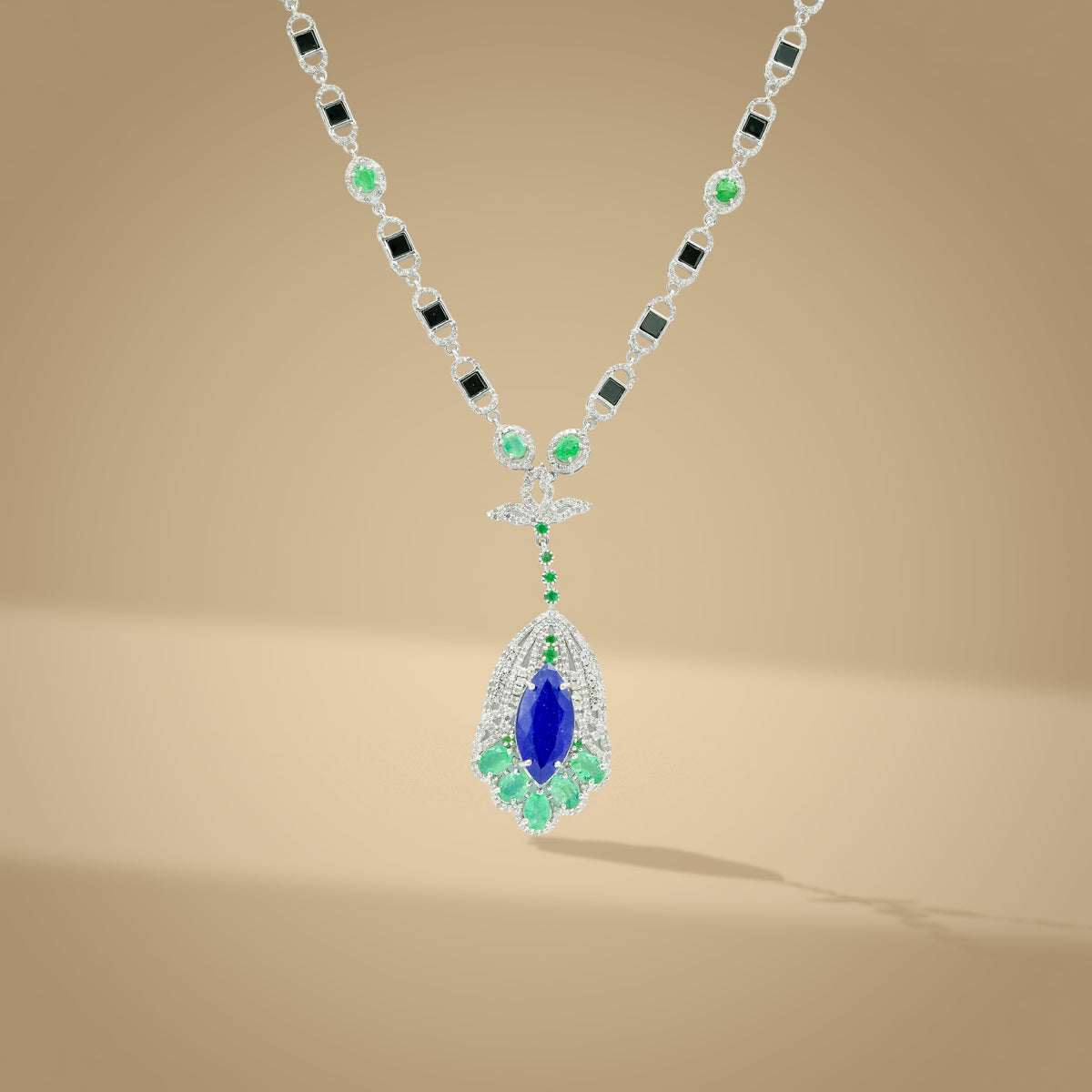 3.8 Ct Natural Diamond & 925 Silver Tanzanite Necklace