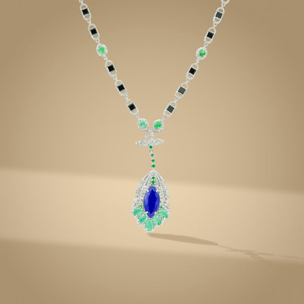 3.8 Ct Natural Diamond & 925 Silver Tanzanite Necklace