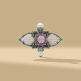 1.05 Ct Natural Diamonds with 925 Silver Opal & Rubylite Brooch