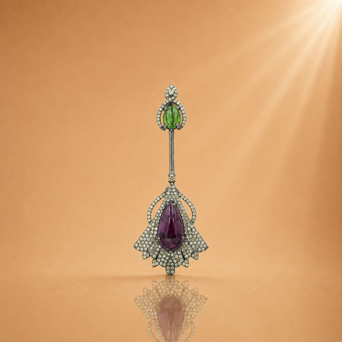 0.80 ct Natural Diamonds with 925 Silver Rubylight Pendant Cum Brooch