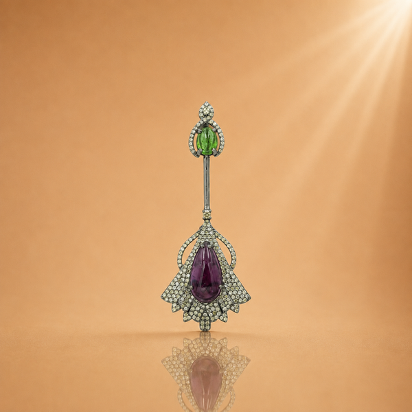 0.80 ct Natural Diamonds with 925 Silver Rubylight Pendant Cum Brooch