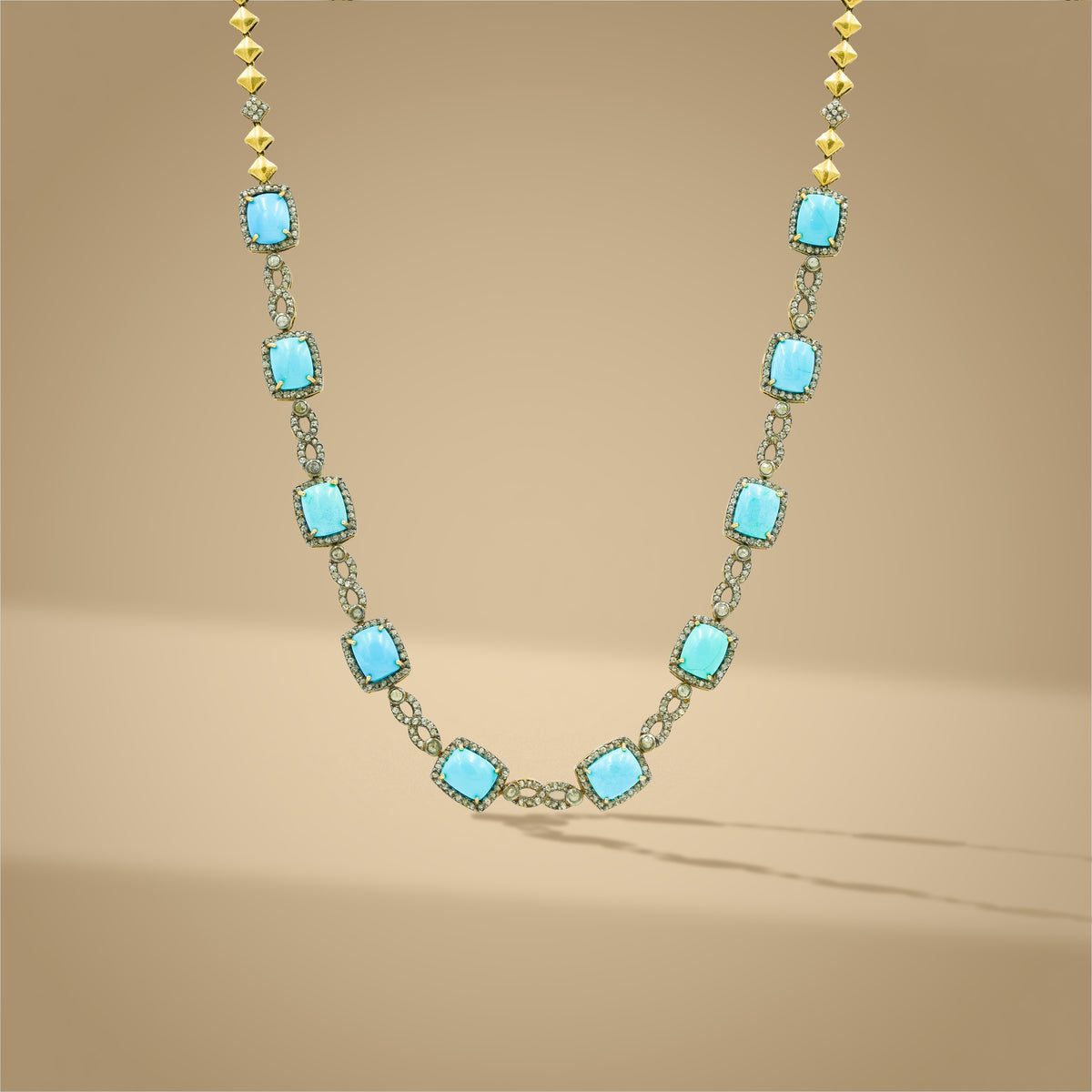 3.68 ct Natural Diamond With 925 Sterling Silver Firoza Necklace
