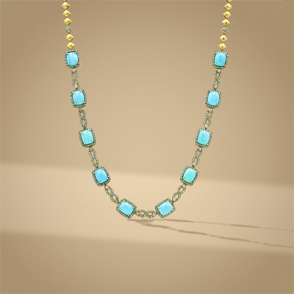 3.68 ct Natural Diamond With 925 Sterling Silver Firoza Necklace