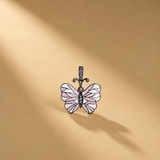 0.15 ct Natural Diamond With 925 Sterling Silver & Enamel Statement Butterfly Pendant
