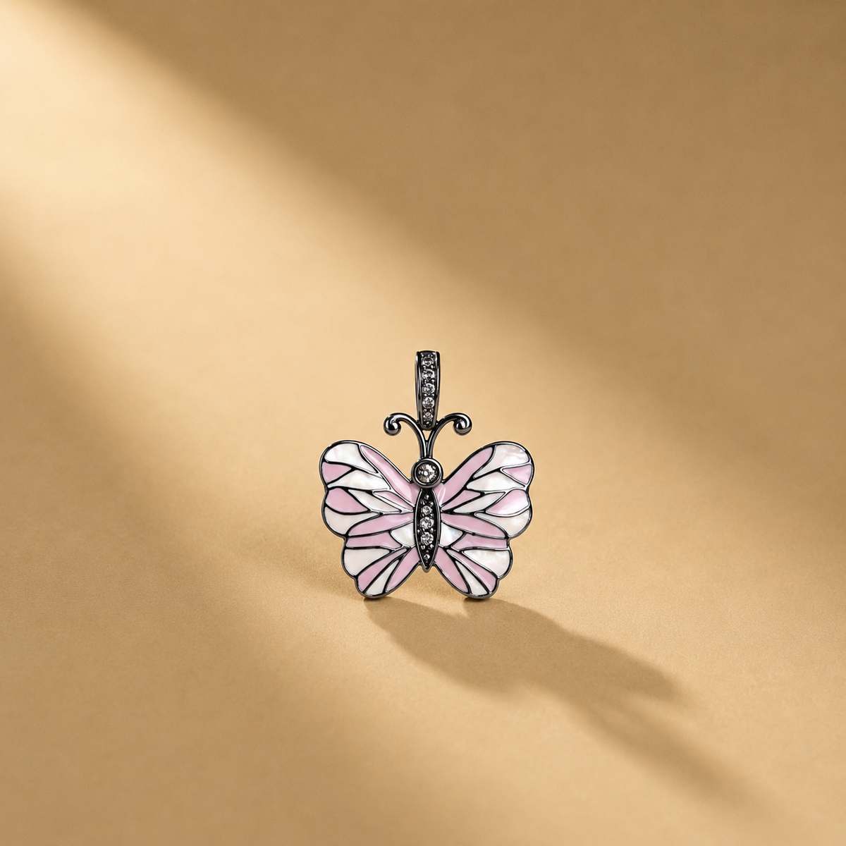0.15 ct Natural Diamond With 925 Sterling Silver & Enamel Statement Butterfly Pendant