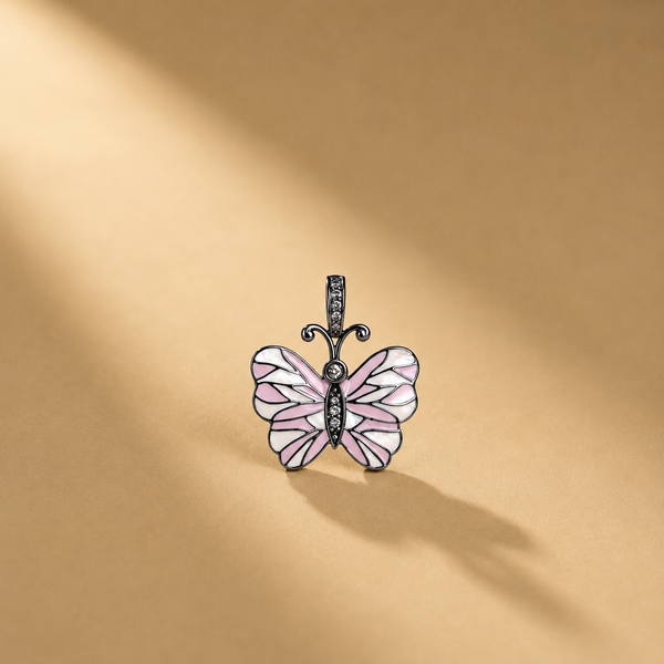 0.15 ct Natural Diamond With 925 Sterling Silver & Enamel Statement Butterfly Pendant