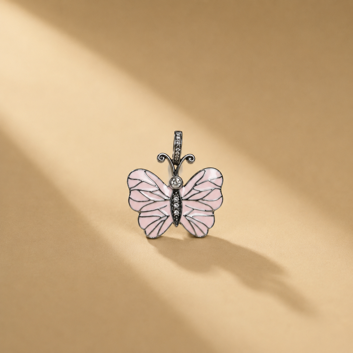 0.15 ct Natural Diamonds with 925 Sterling Silver Pink Butterfly Pendant