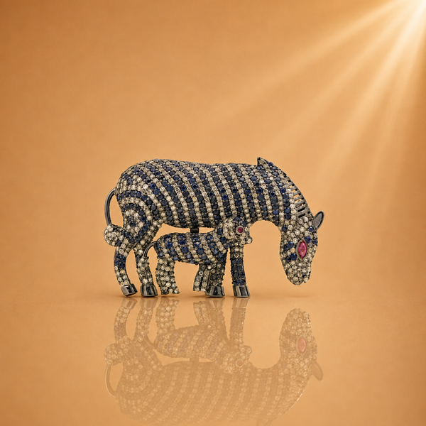 2.40 ct Natural Diamonds with 925 Silver Blue Sapphire & Ruby Elephant Brooch