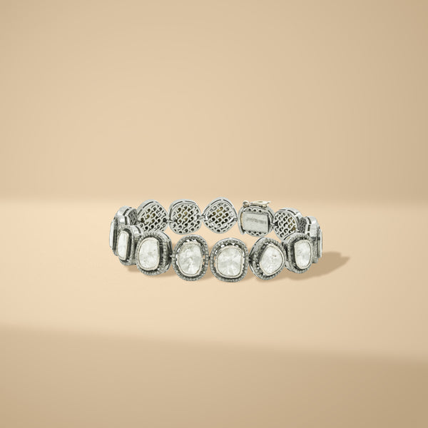 7.8 Ct Natural Diamonds 925 Sterling Silver Polki Bracelet