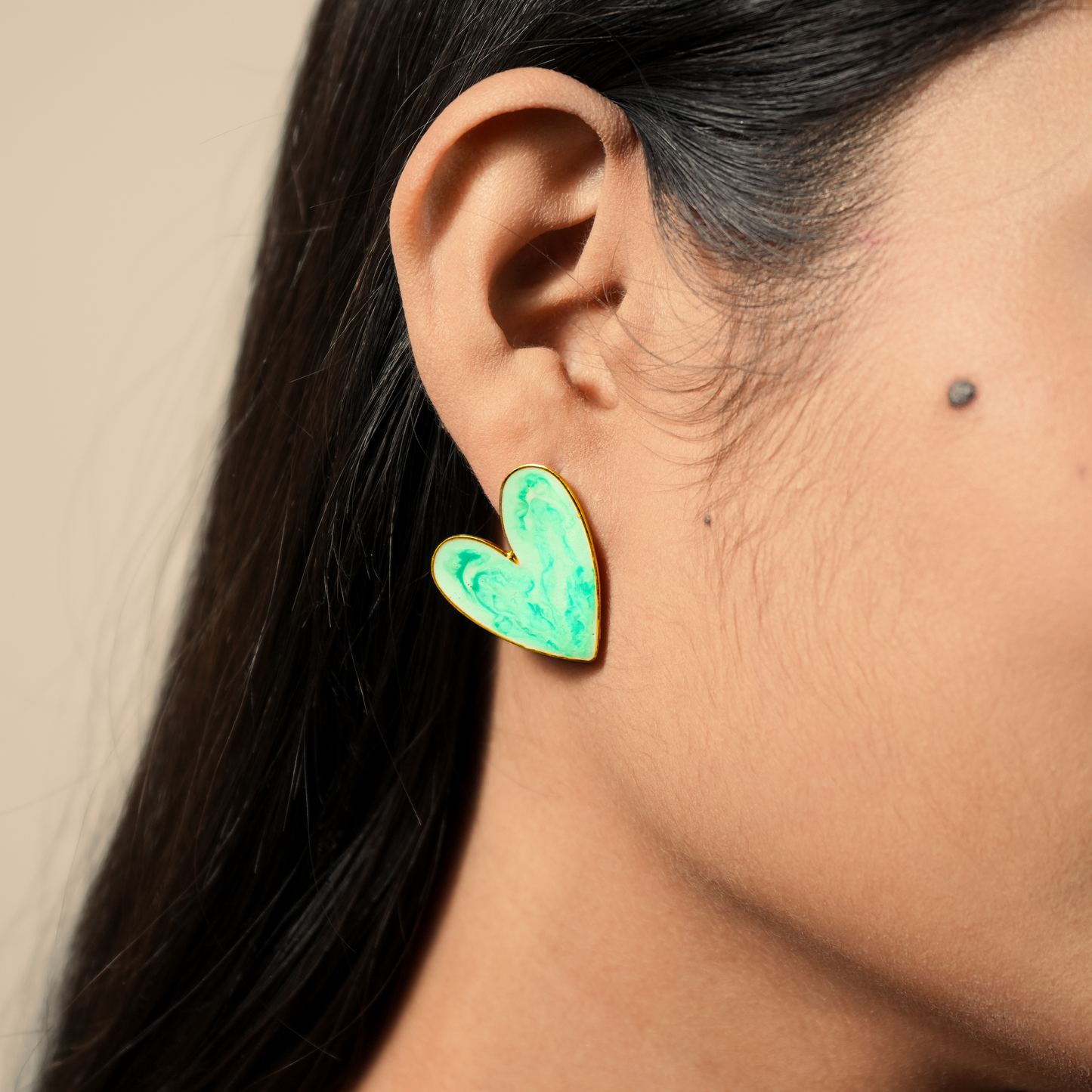 Mint Heart Enamel Earrings