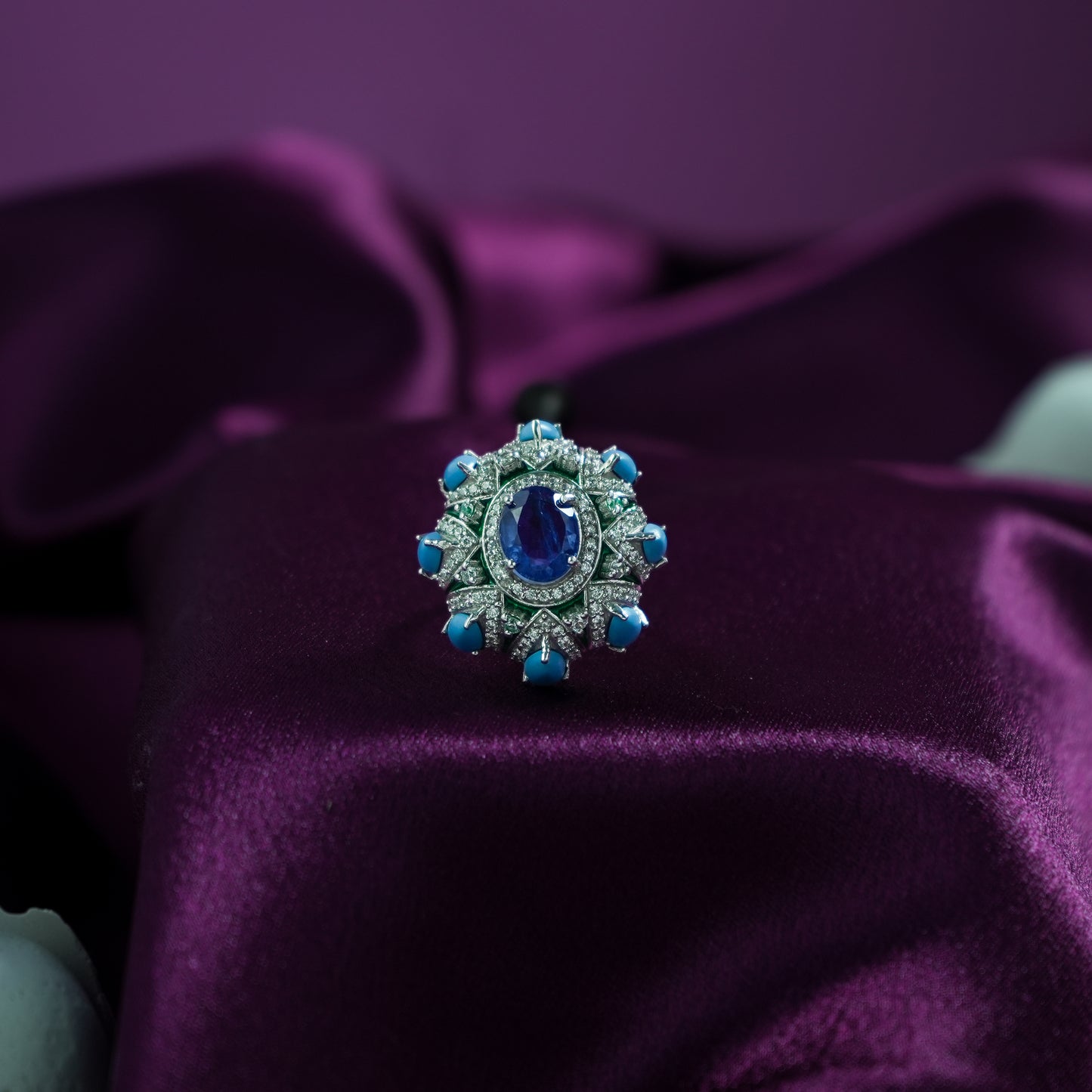 One-of-One 92.5 Silver Blue Stone Halo Ring