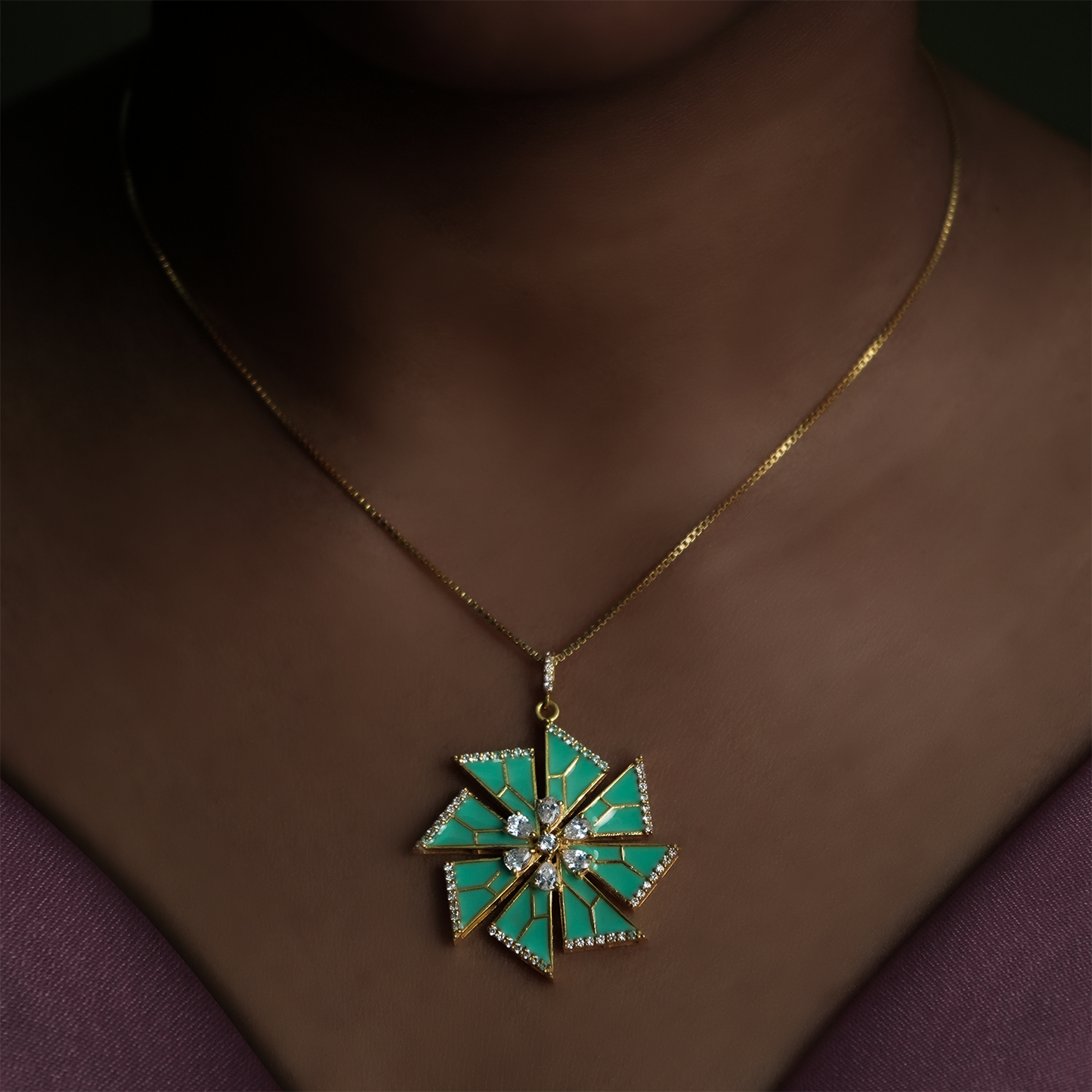 One-of-One 92.5 Silver Mint Enamel Starburst Pendant