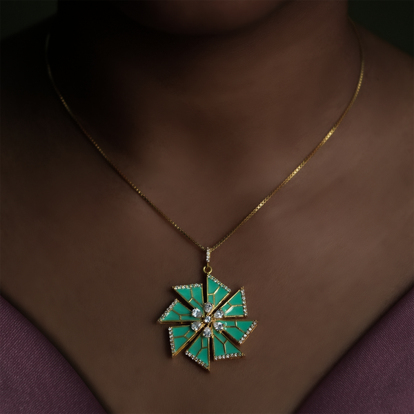 One-of-One 92.5 Silver Mint Enamel Starburst Pendant