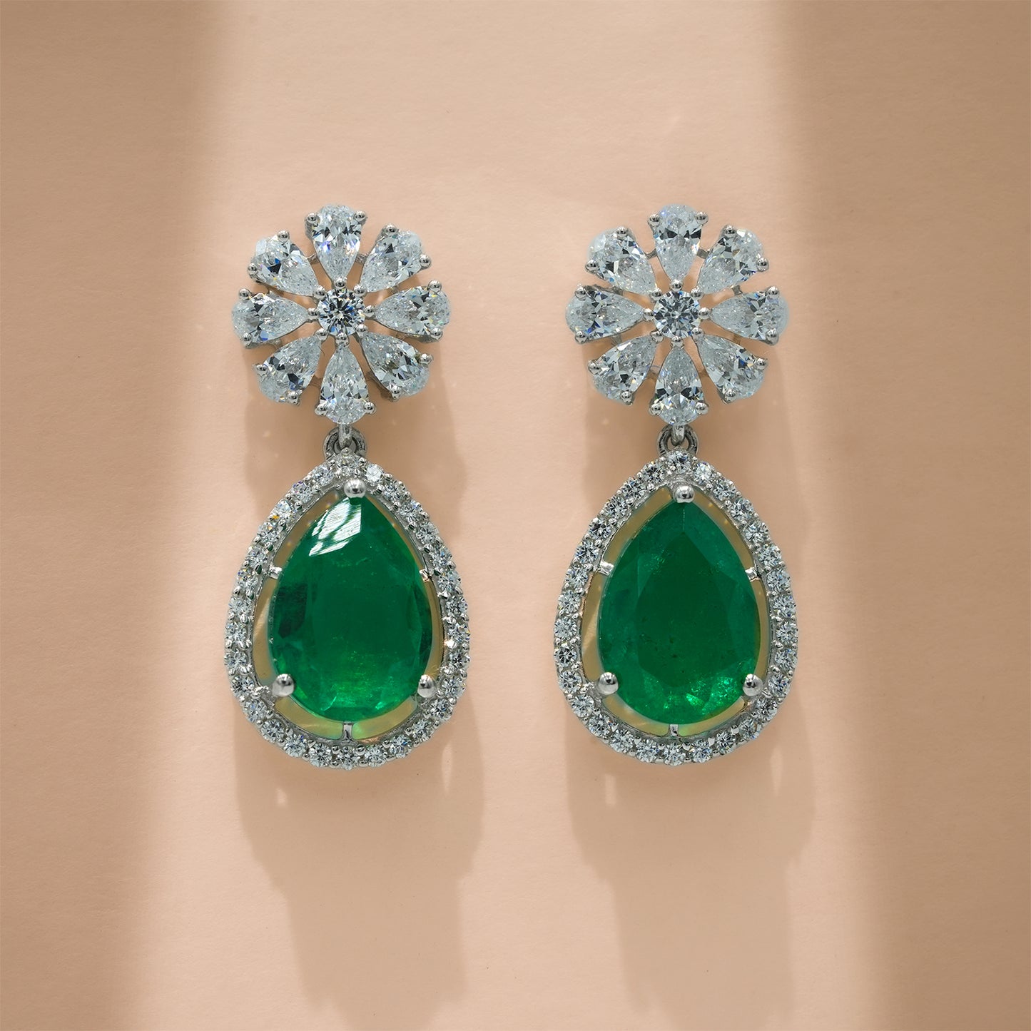 One-of-One 92.5 Silver Pear Emerald Drop Necklace Set