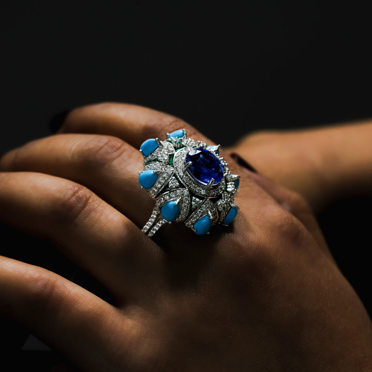 One-of-One 92.5 Silver Blue Stone Halo Ring