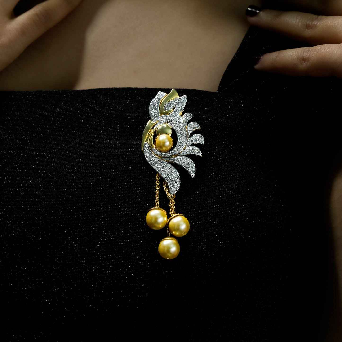 One-of-One 92.5 Silver Pearl Cascade Statement Brooch