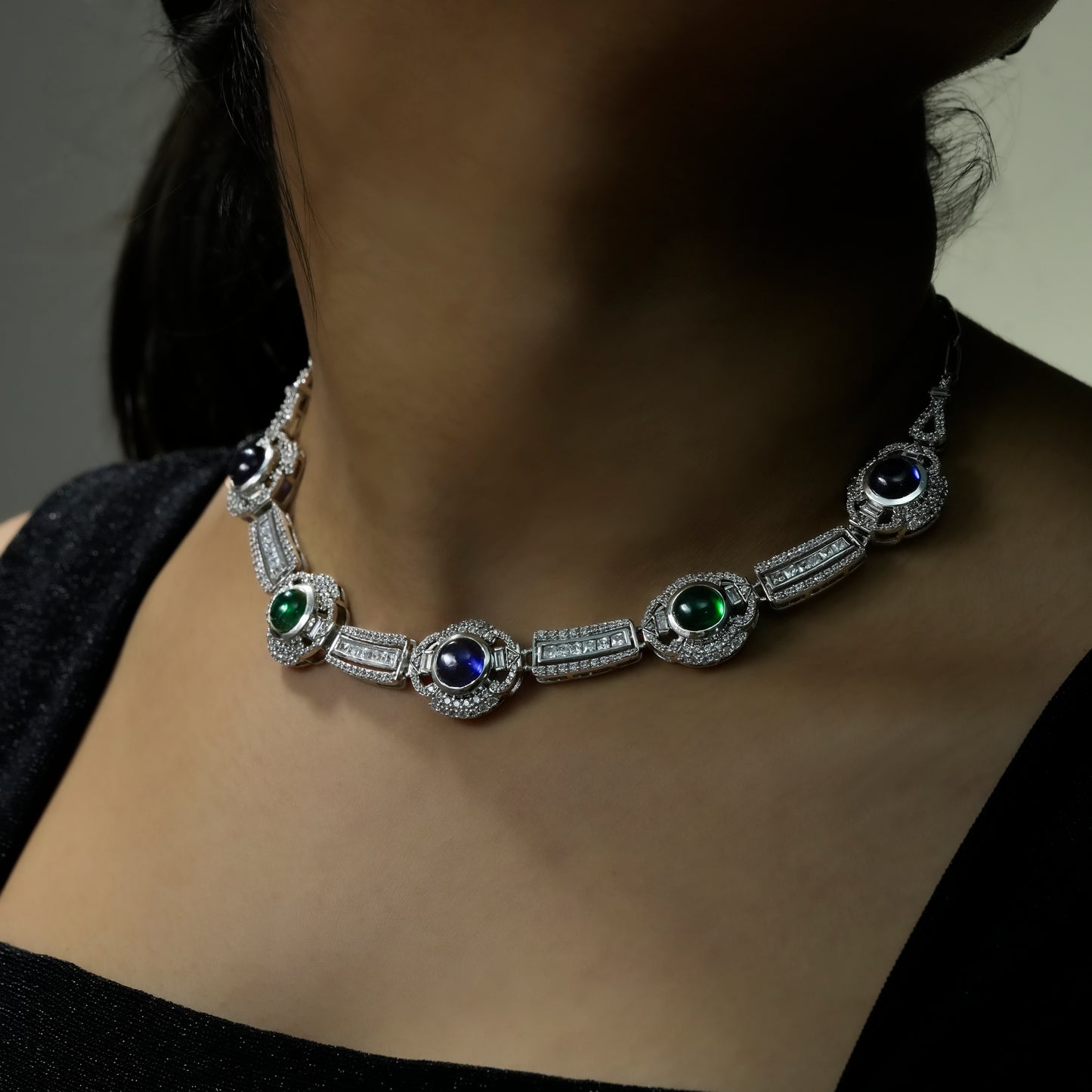 One-of-One 92.5 Silver Midnight Blue & Green Silver Necklace