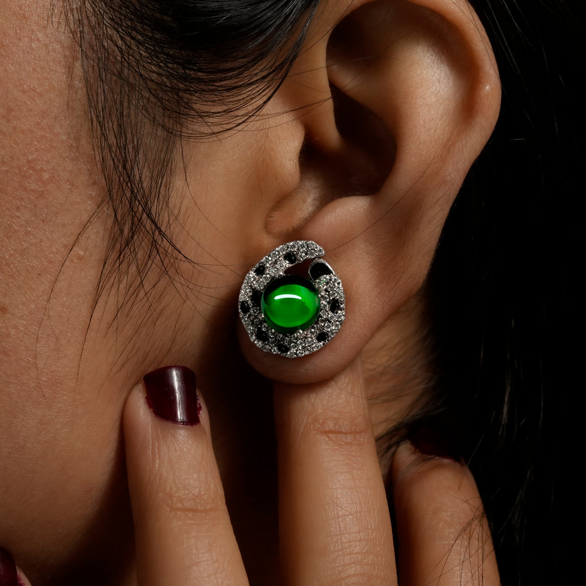One-of-One Emerald Swirl Stud Earrings in 92.5 Silver