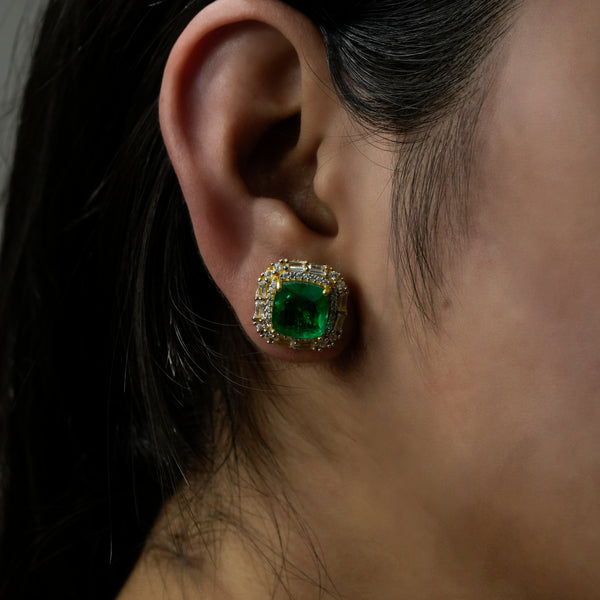 One-of-One Emerald Frame Studs in 92.5 Silver