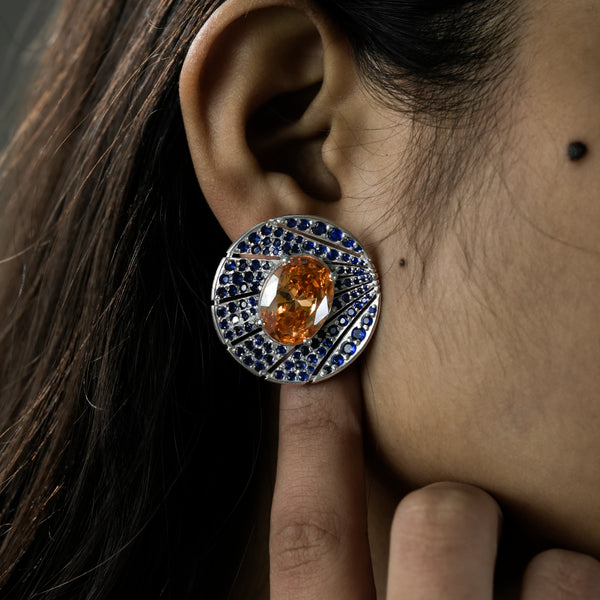 One-of-One 92.5 Silver Amber Halo Blue Stud Earrings
