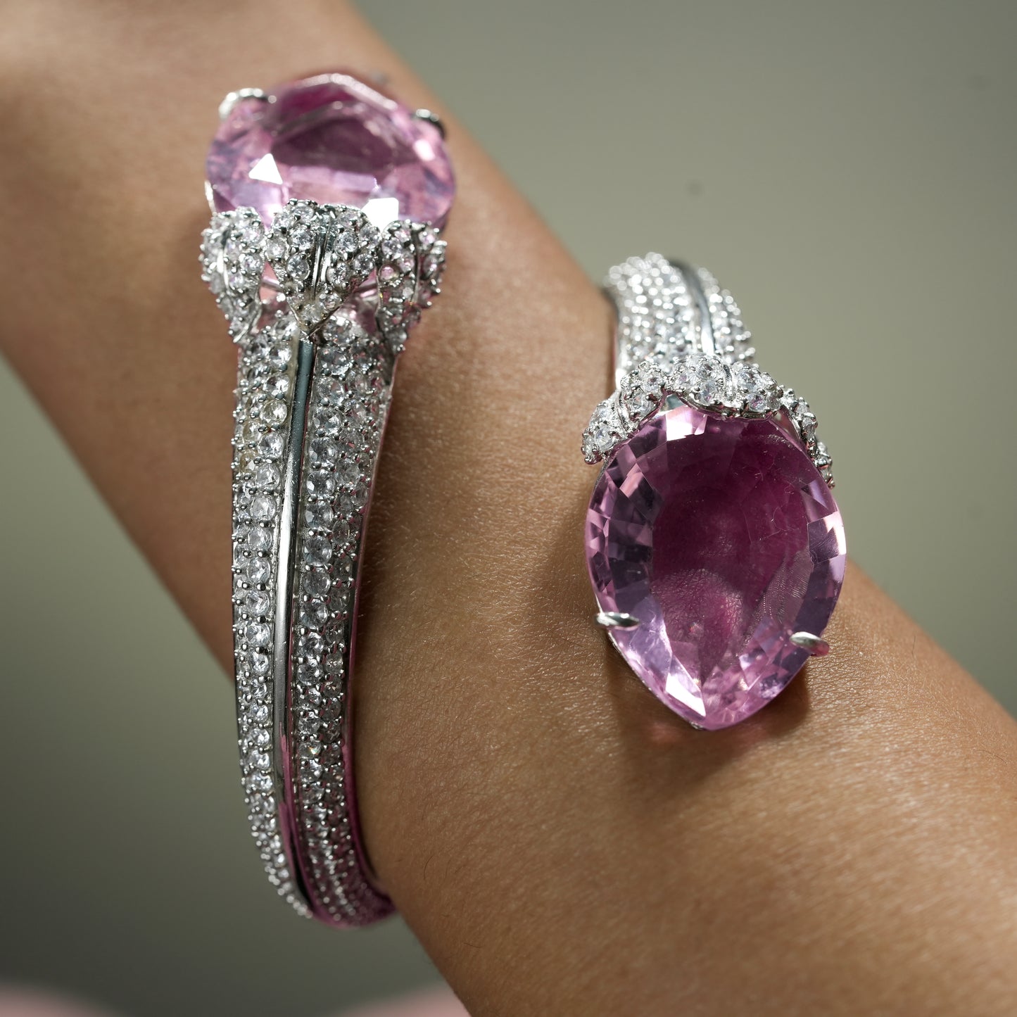 One-of-One 92.5 Silver Pink Gemstone Open Cuff Bracelet