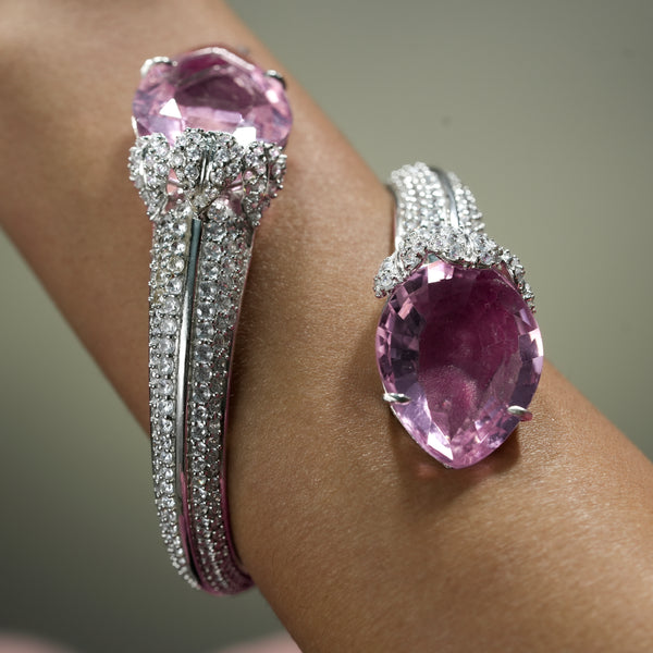 One-of-One 92.5 Silver Pink Gemstone Open Cuff Bracelet