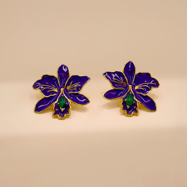 Royal Purple Orchid Statement Stud Earrings
