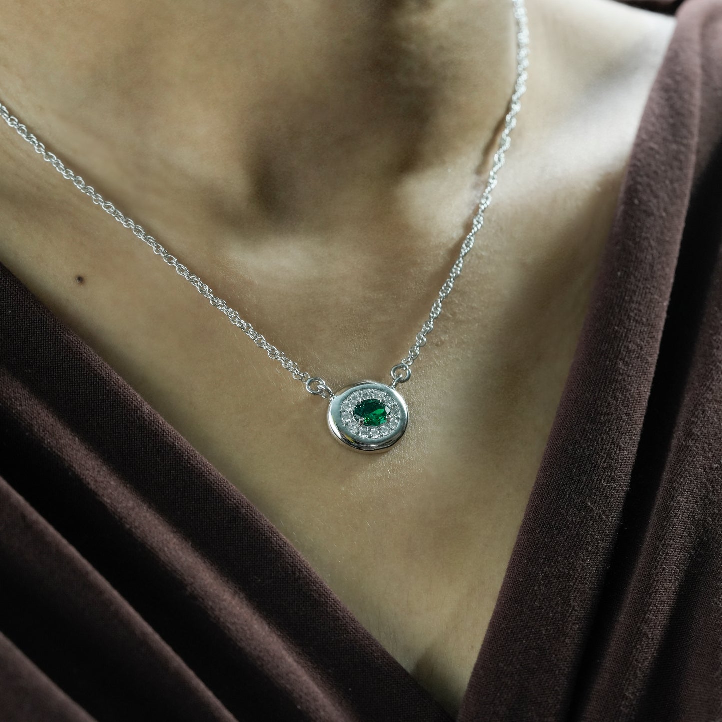 One-of-One 92.5 Silver Simulant Emerald Round Pendant