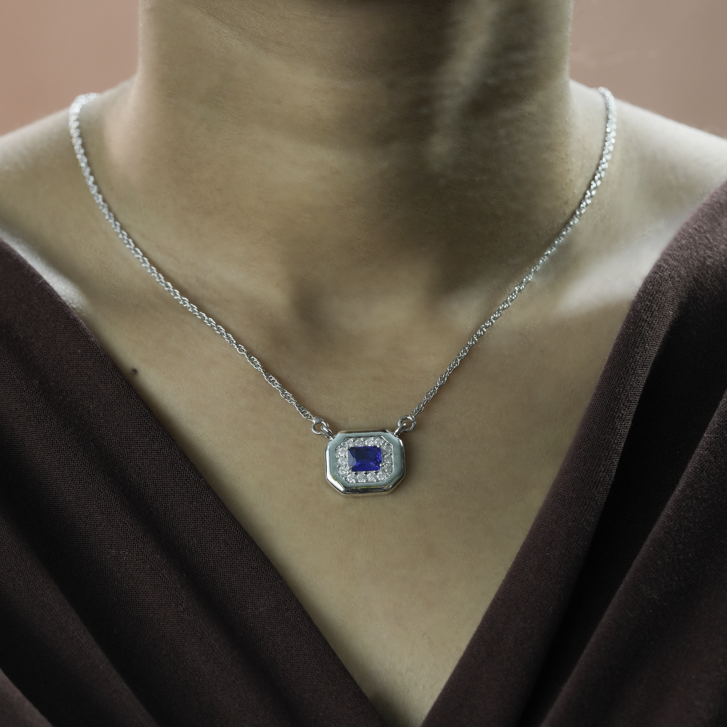 One-of-One 92.5 Silver Simulant Navy Gemstone Octagonal Pendant