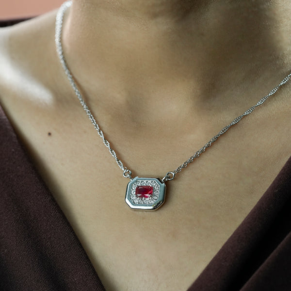 92.5 Silver One-of-One Simulant Ruby Octagonal Pendant