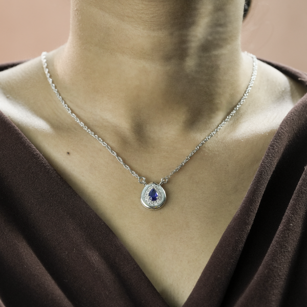 One-of-One 92.5 Silver Navy Teardrop Pendant Necklace