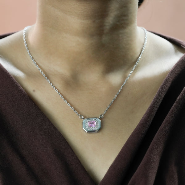 One-of-One 92.5 Silver Simulant Pink Gemstone Octagonal Pendant