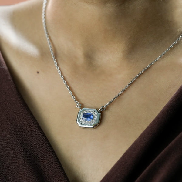 One-of-One 92.5 Silver Blue Simulant Sapphire Octagonal Pendant