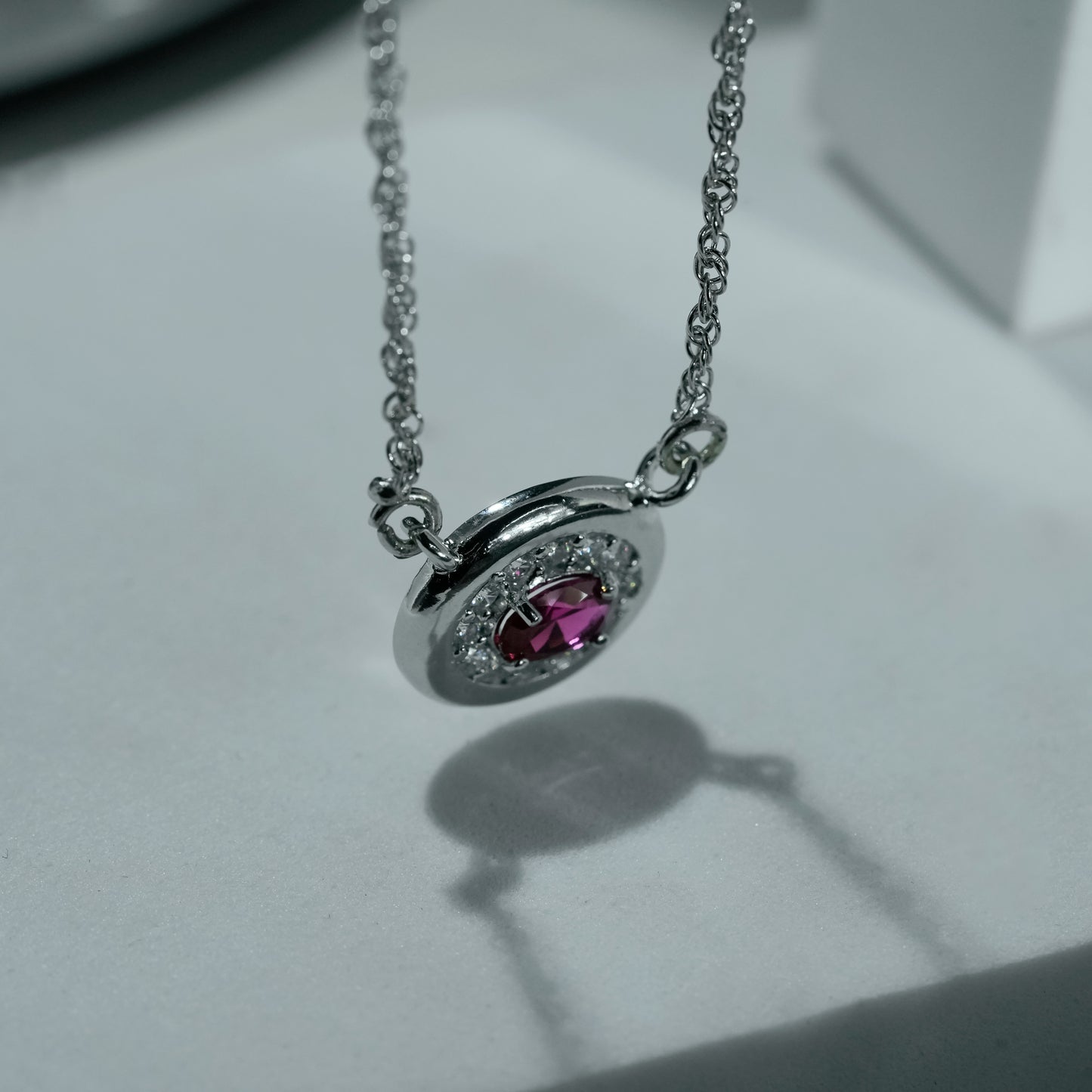 One-of-One 92.5 Silver Round Simulant Ruby Pendant