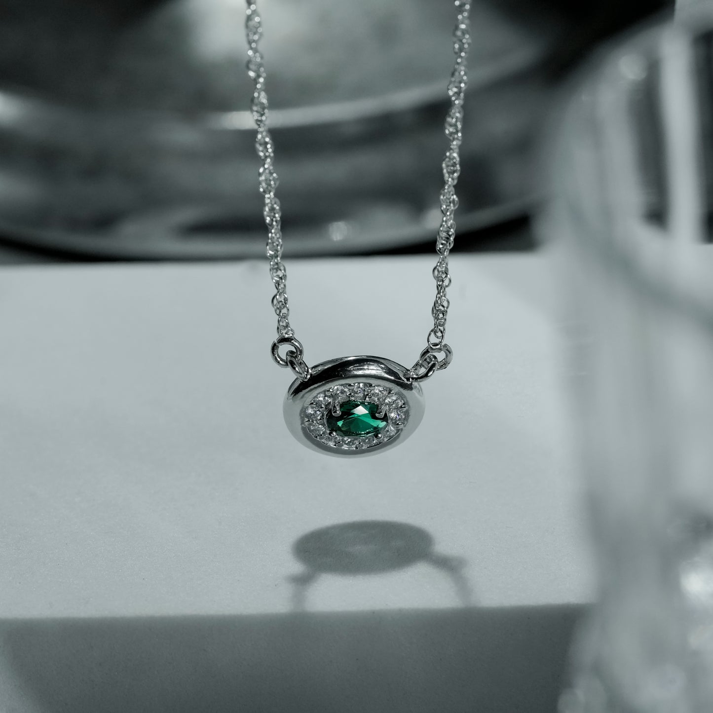 One-of-One 92.5 Silver Simulant Emerald Round Pendant