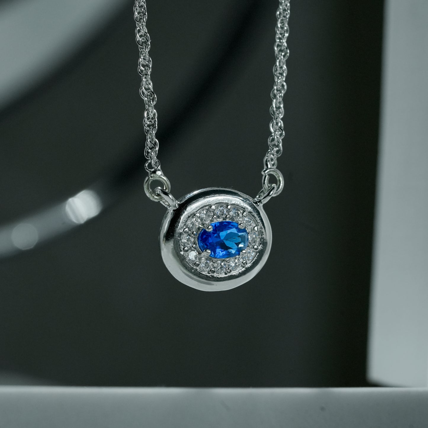 One-of-One 92.5 Silver Round Simulant Sapphire Pendant
