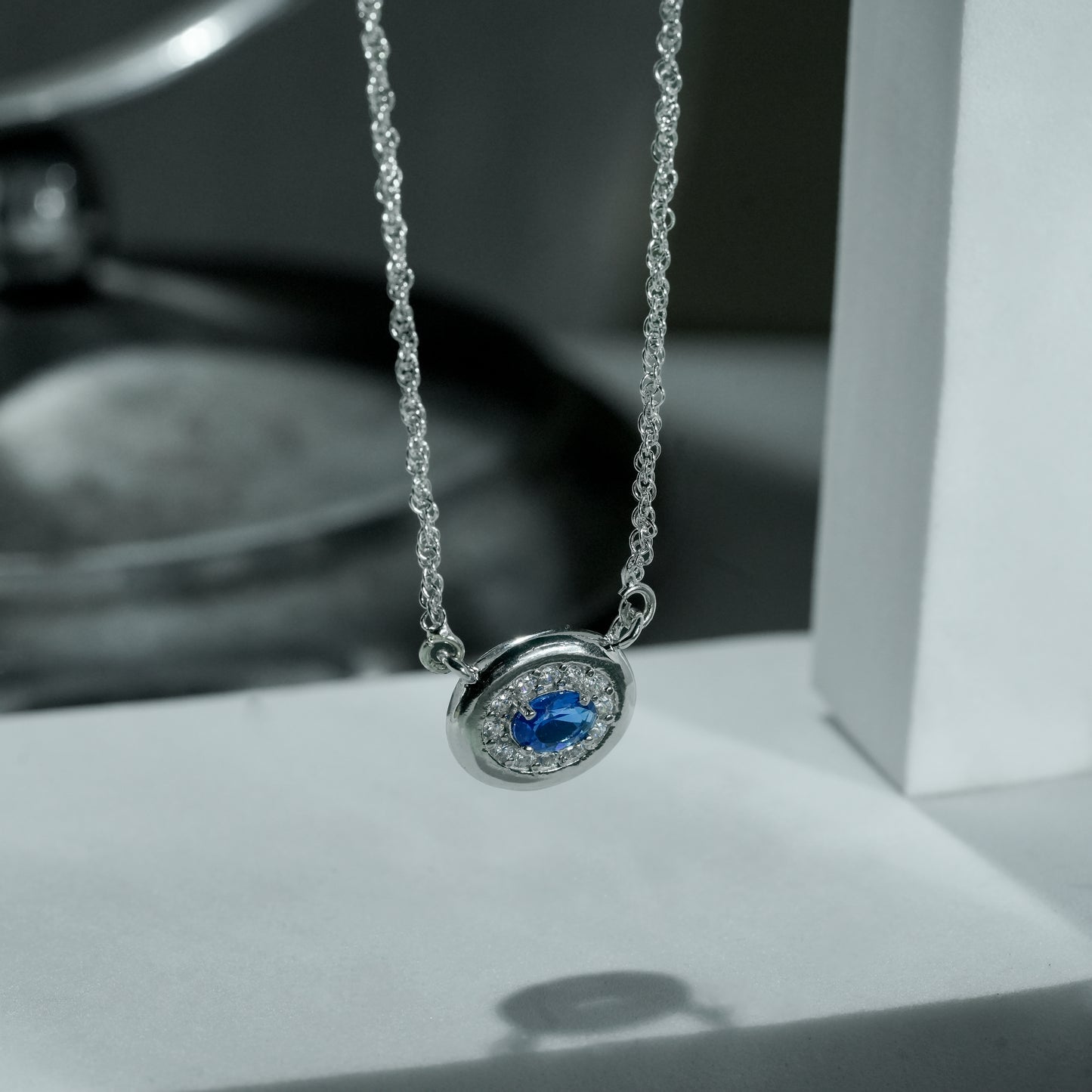 One-of-One 92.5 Silver Round Simulant Sapphire Pendant