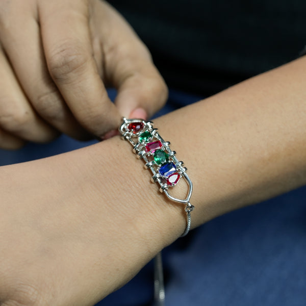 One-of-One 92.5 Silver Multicolor Spectrum Bar Bracelet