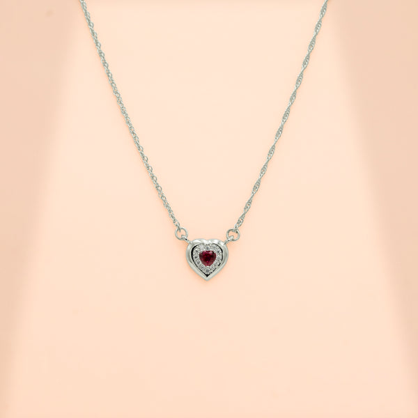 92.5 Silver Romantic Ruby Heart Pendant Necklace