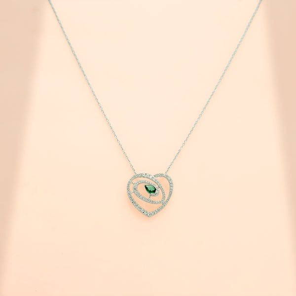 92.5 Silver Emerald-Hued Pear Cut Heart Swirl Pendant
