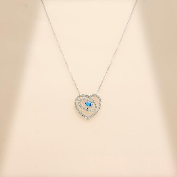 92.5 Silver Sky Blue Pear Cut Heart Swirl Pendant Necklace