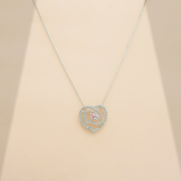92.5 Silver Blush Pink Pear Cut Heart Swirl Pendant Necklace