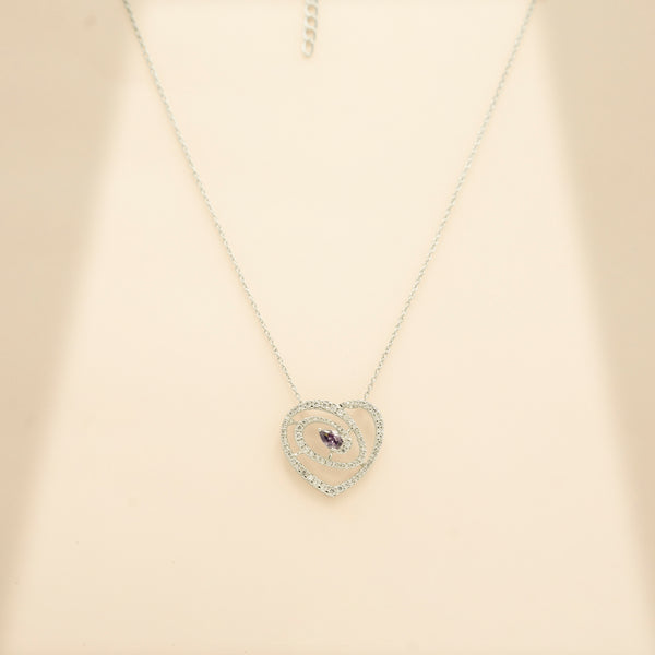 92.5 Silver Purple Pear Cut Heart Swirl Pendant Necklace