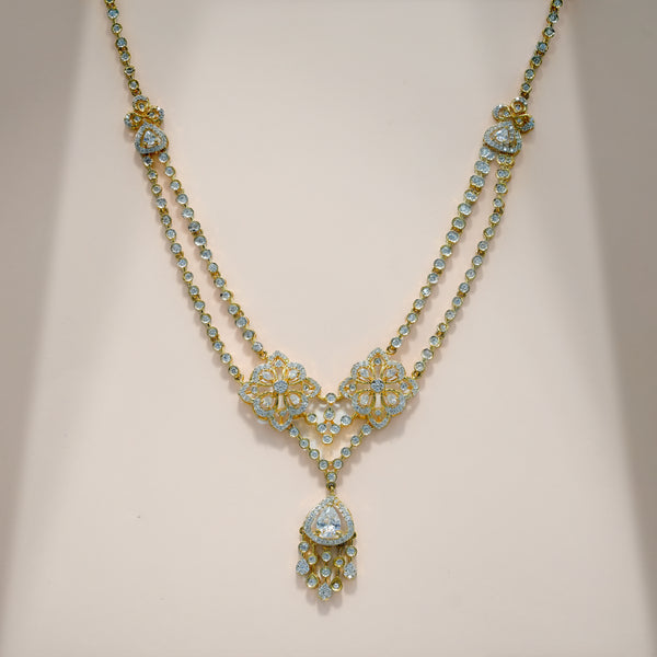 92.5 Sterling Silver Floral Necklace Set with Dual Motifs and Drop Pendant